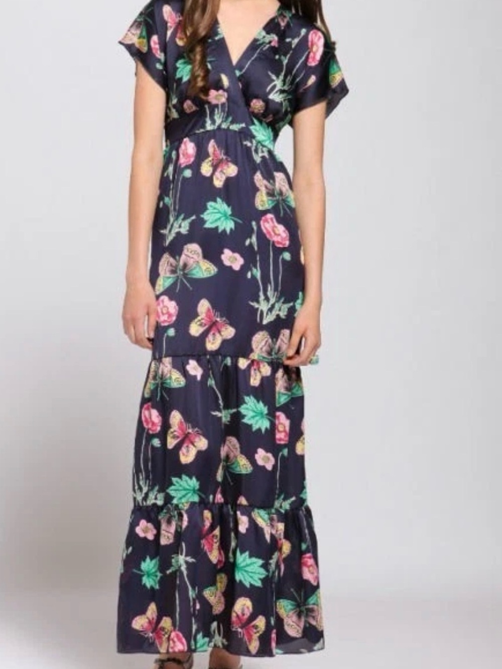 Romeo and Juliet Couture Floral Butterfly Navy Maxi Dress Size S